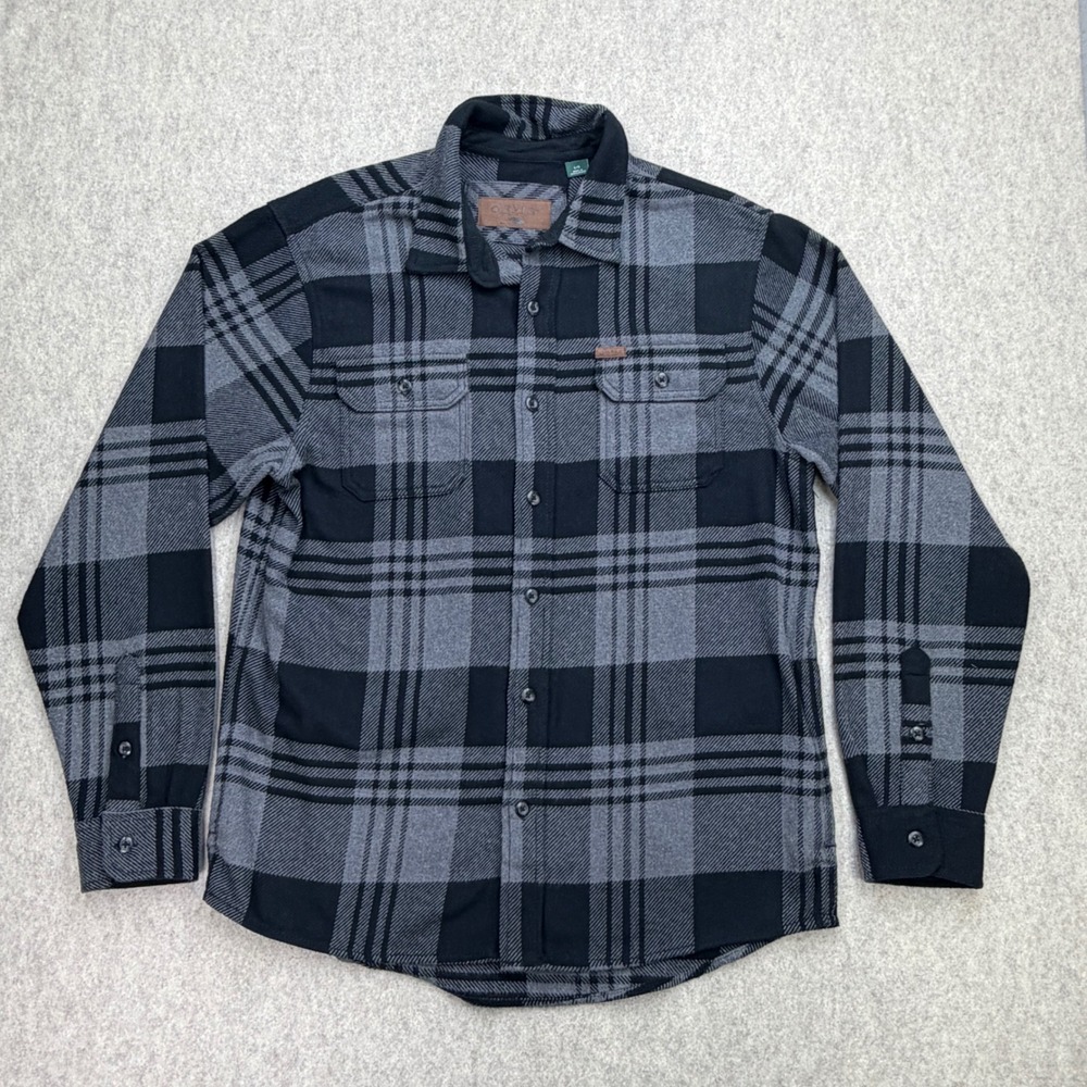 Orvis Flannel Shirt Mens L Gray Black Pockets Gorpcore Rugged Cabincore Academia